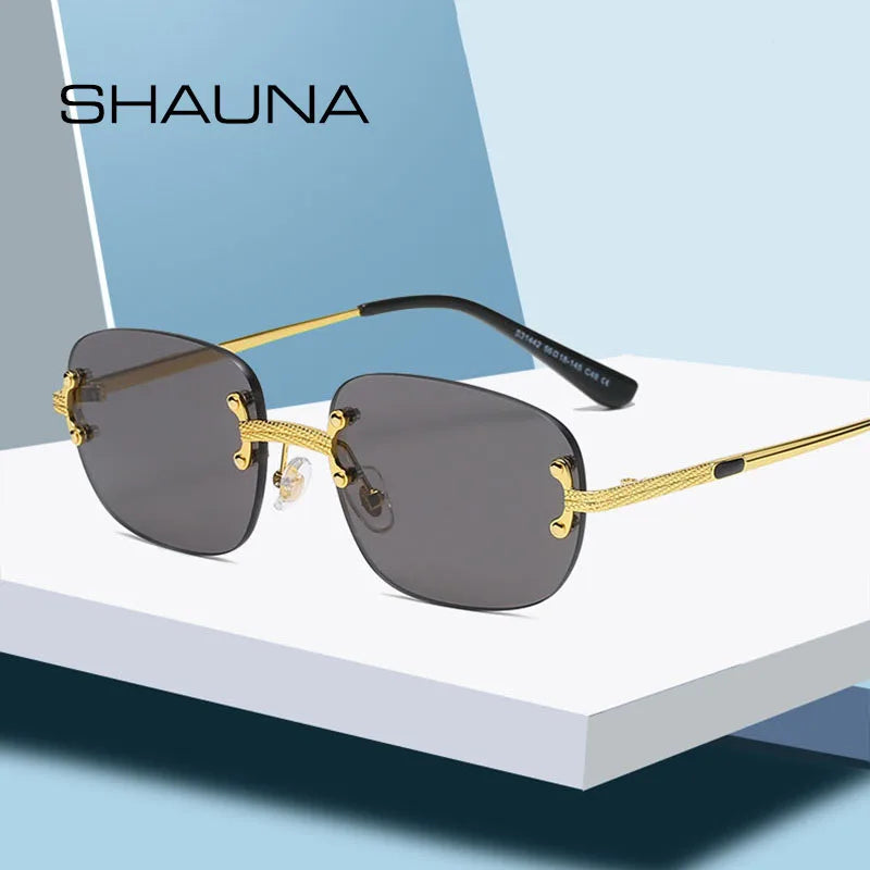 SHAUNA Ins Popular Small Rectangle Sunglasses Retro Rimless Mirror Coating Shades UV400