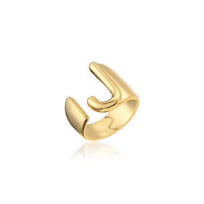 Hollow A-Z Letter Gold Color Metal Adjustable Opening Ring Initials Name Alphabet Female Party Chunky Wide Trendy Jewelry