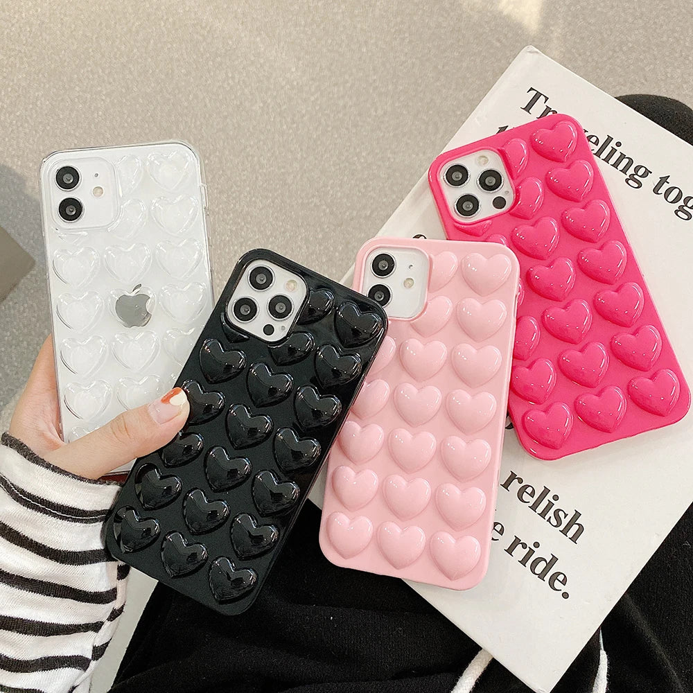 LOVECOM Cute 3D Love Heart Candy Color Phone Case For iPhone 15 14 13 12 11 Pro Max XR X XS Max 7 8 Plus Bumper Soft Back Cover