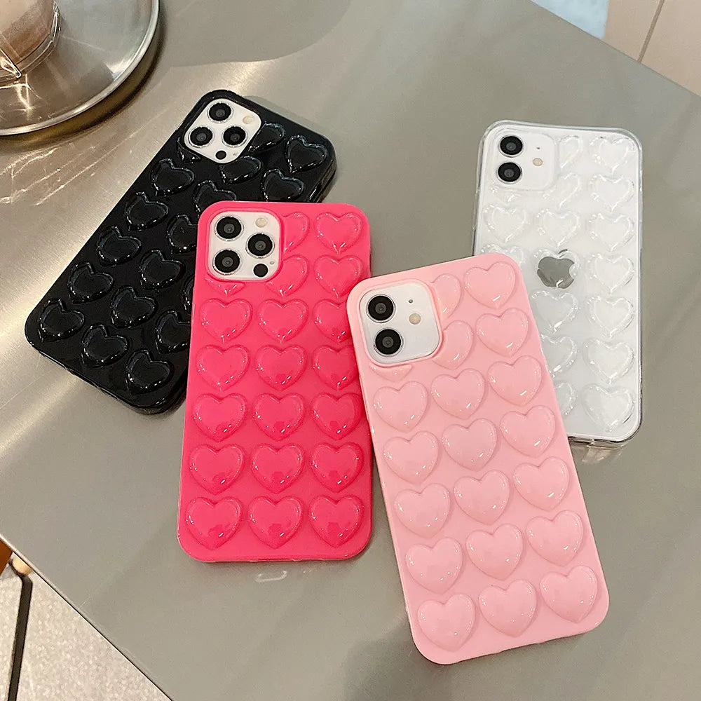 LOVECOM Cute 3D Love Heart Candy Color Phone Case For iPhone 15 14 13 12 11 Pro Max XR X XS Max 7 8 Plus Bumper Soft Back Cover