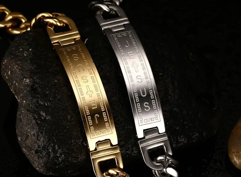 ZORCVENS Gold-color Bracelets Bangles Fashion Men Jewelry Jesus Cross Stainless Steel Rock Jewelry