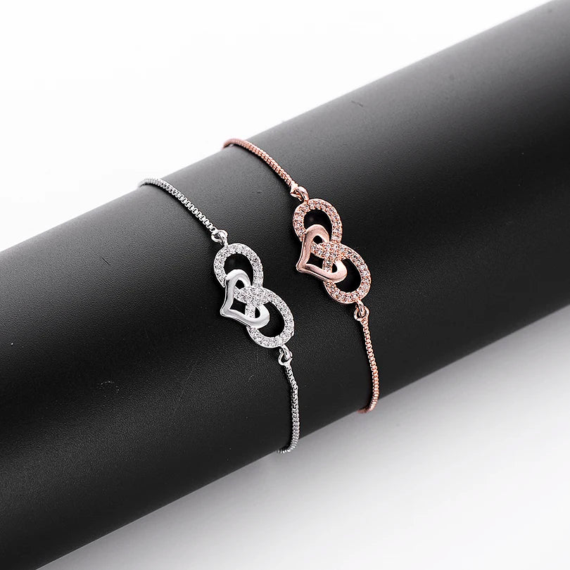 Pipitree Love Heart Infinity Bracelet for Lovers Women Lady Copper Adjustable Chain CZ Zircon Bracelets Wedding Bride Jewelry