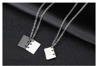 ZORCVENS Romantic "Love Story"  Book Pendant Couple Necklace Black Gold-Color Stainless Steel Necklace for Men and Women Jewelry