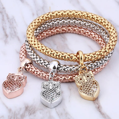 3Pcs Love Heart Bracelet For Women Crystal Owl Music Note Boy Girl Heart Charm Bracelets Pulseria Feminina Jewelry Gift