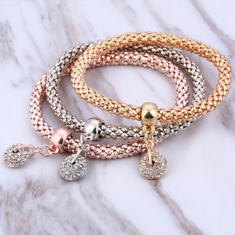 3Pcs Love Heart Bracelet For Women Crystal Owl Music Note Boy Girl Heart Charm Bracelets Pulseria Feminina Jewelry Gift