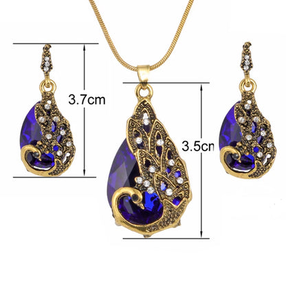 Hesiod New Vintage Women Elegant Peacock Waterdrop Rhinestone Pendant Necklace Earrings Crystal Jewelry Set Wedding Jewlery