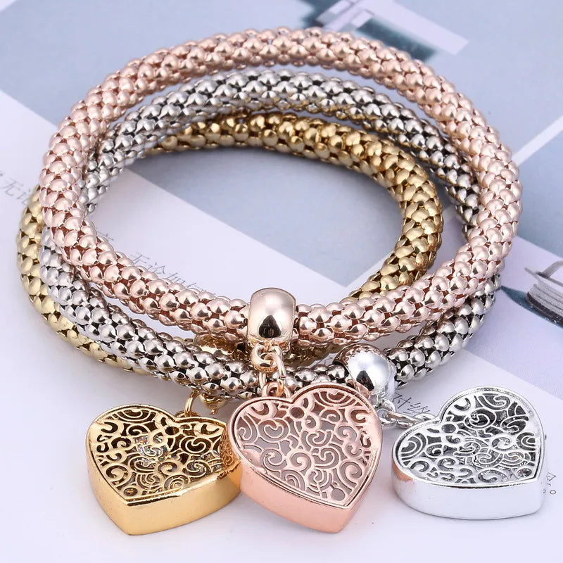 3Pcs Love Heart Bracelet For Women Crystal Owl Music Note Boy Girl Heart Charm Bracelets Pulseria Feminina Jewelry Gift