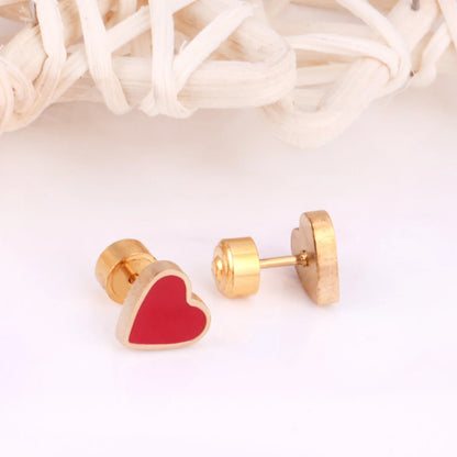 LUXUSTEEL Cute Red Pink Heart Love Stud Earring For Women Girls Lovely Stainless Steel Fashion Ear Jewelry Brinco Pendiente