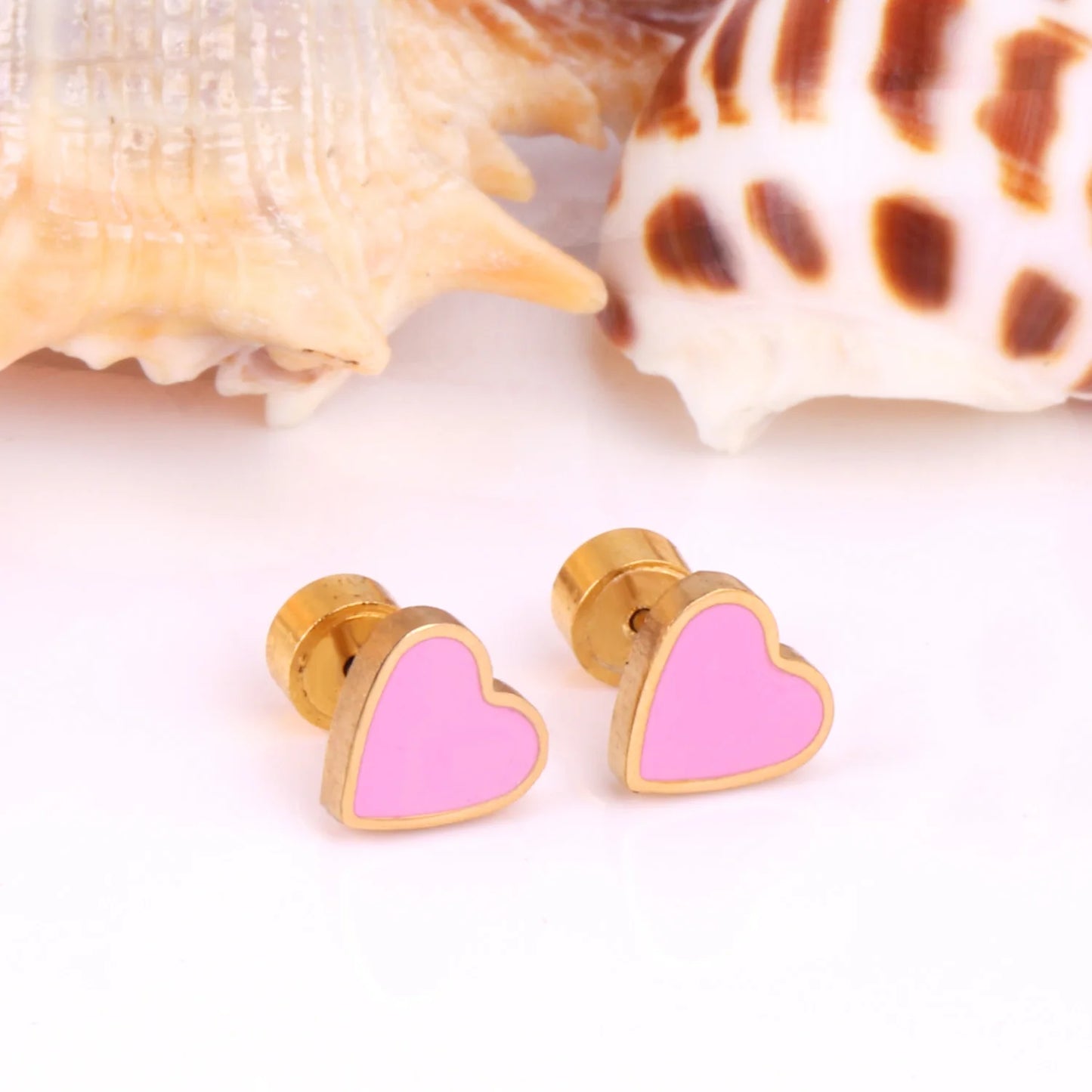 LUXUSTEEL Cute Red Pink Heart Love Stud Earring For Women Girls Lovely Stainless Steel Fashion Ear Jewelry Brinco Pendiente