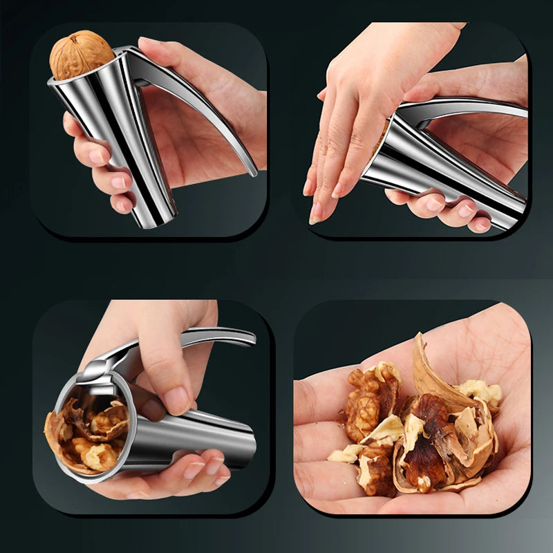 Zinc Alloy Pecan Nut Cracker Walnut Nutcracker Pine Cascanueces Sheller Funnel Frosted Grips Pliers Clamp Kitchen Tool