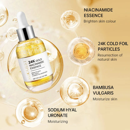 24k Gold Facial Serum Niacinamide Face Serum Dark Spots Remover Hyaluronic Acid Fade Fine Lines Moisturizing Whitening Skin Care