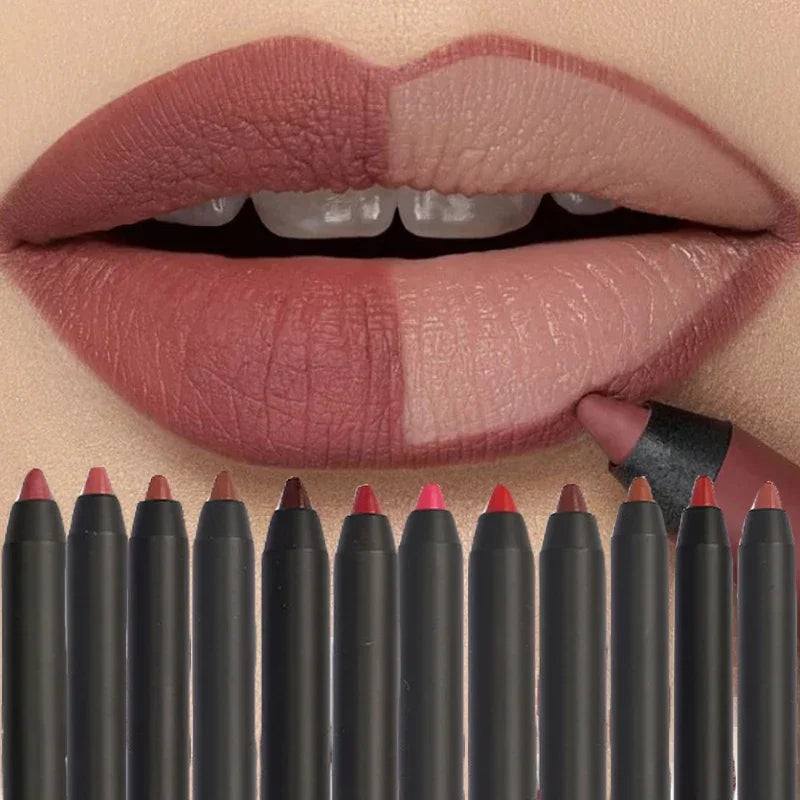 Nude Brown Lip Liner Pencil Lipstick Matte Smooth Waterproof Lipliner Long Lasting Non-stick Cup Lipstick Pen Beauty Cosmetics